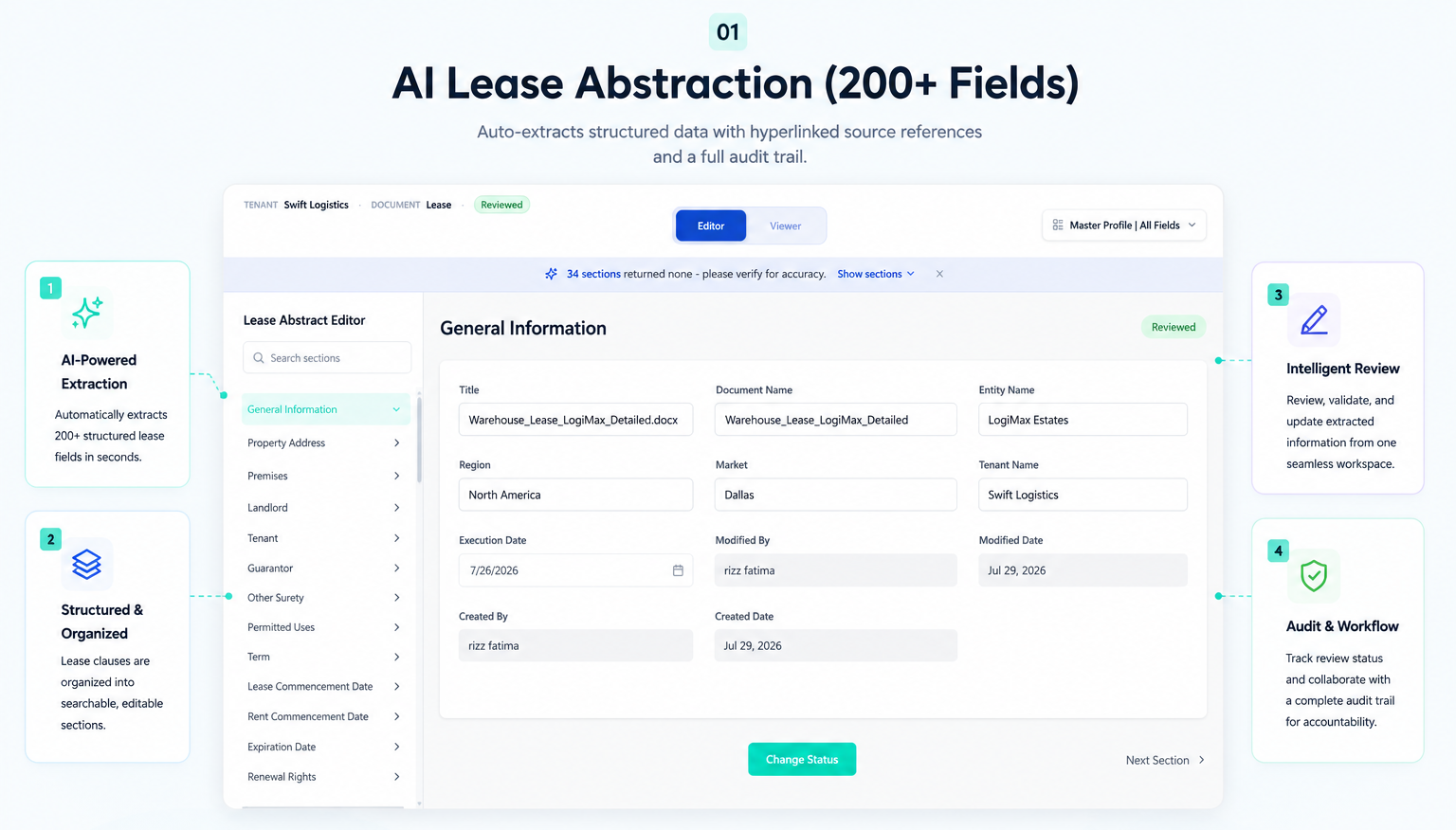 AI Lease Abstraction (200+ Fields) interface screenshot