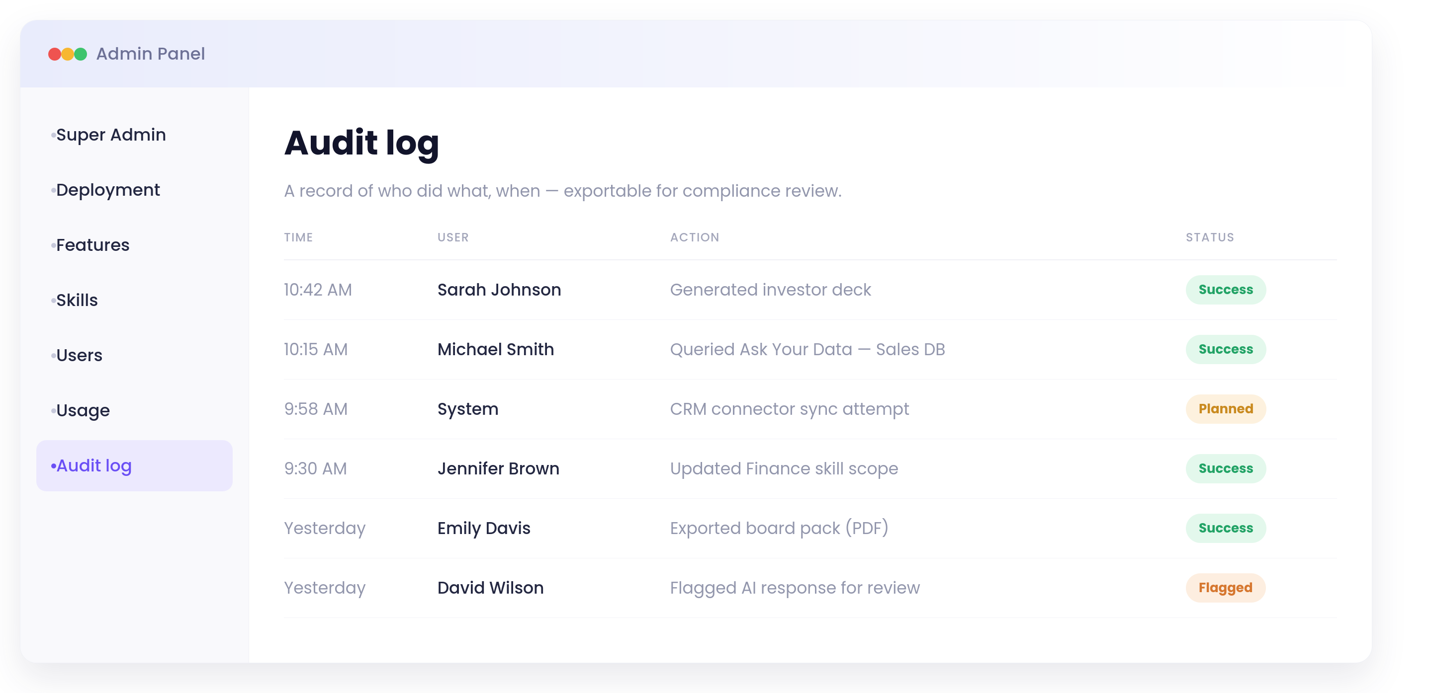 Audit log preview