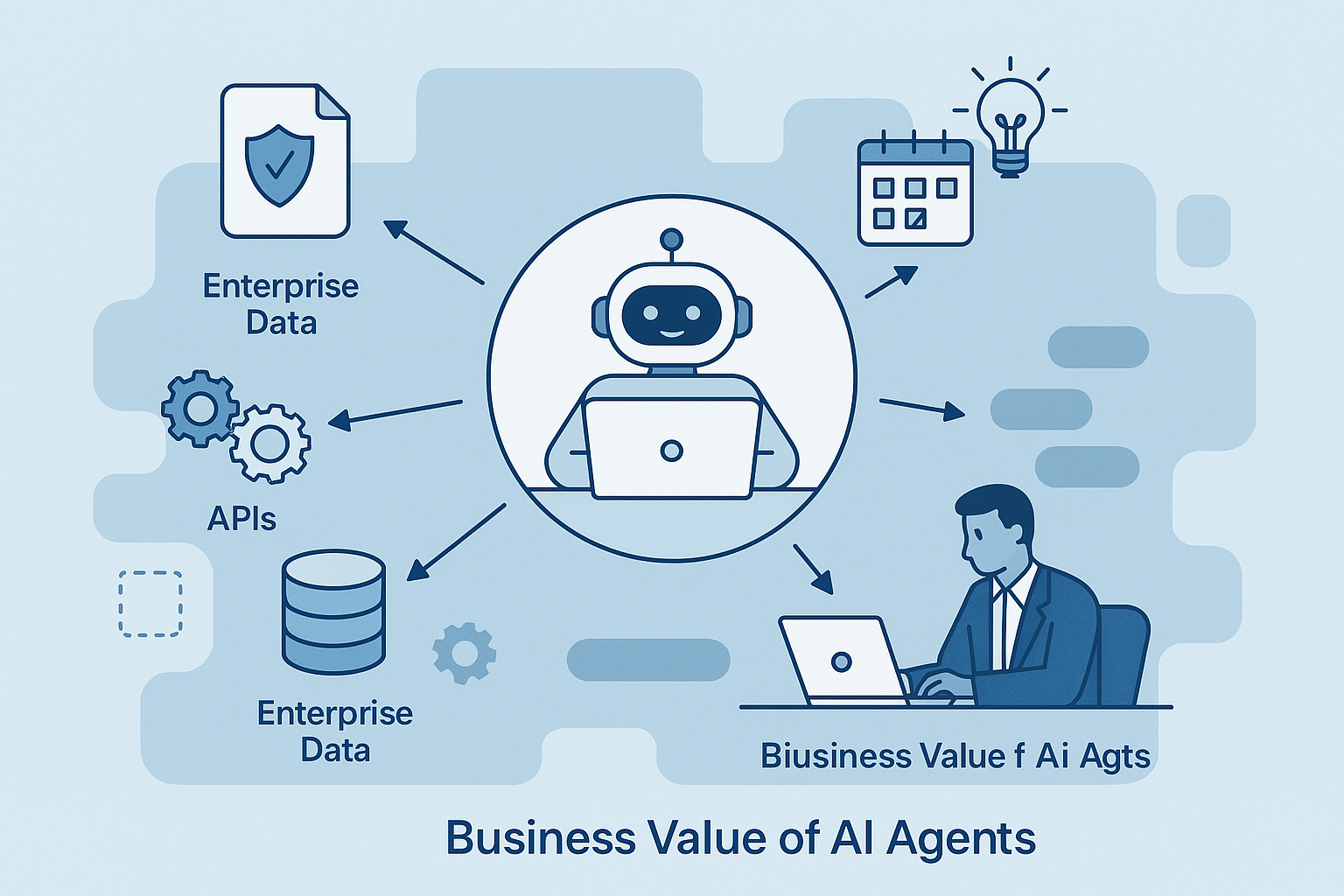Business value of enterprise AI agents showing workflow automation, decision support, and scalable service delivery