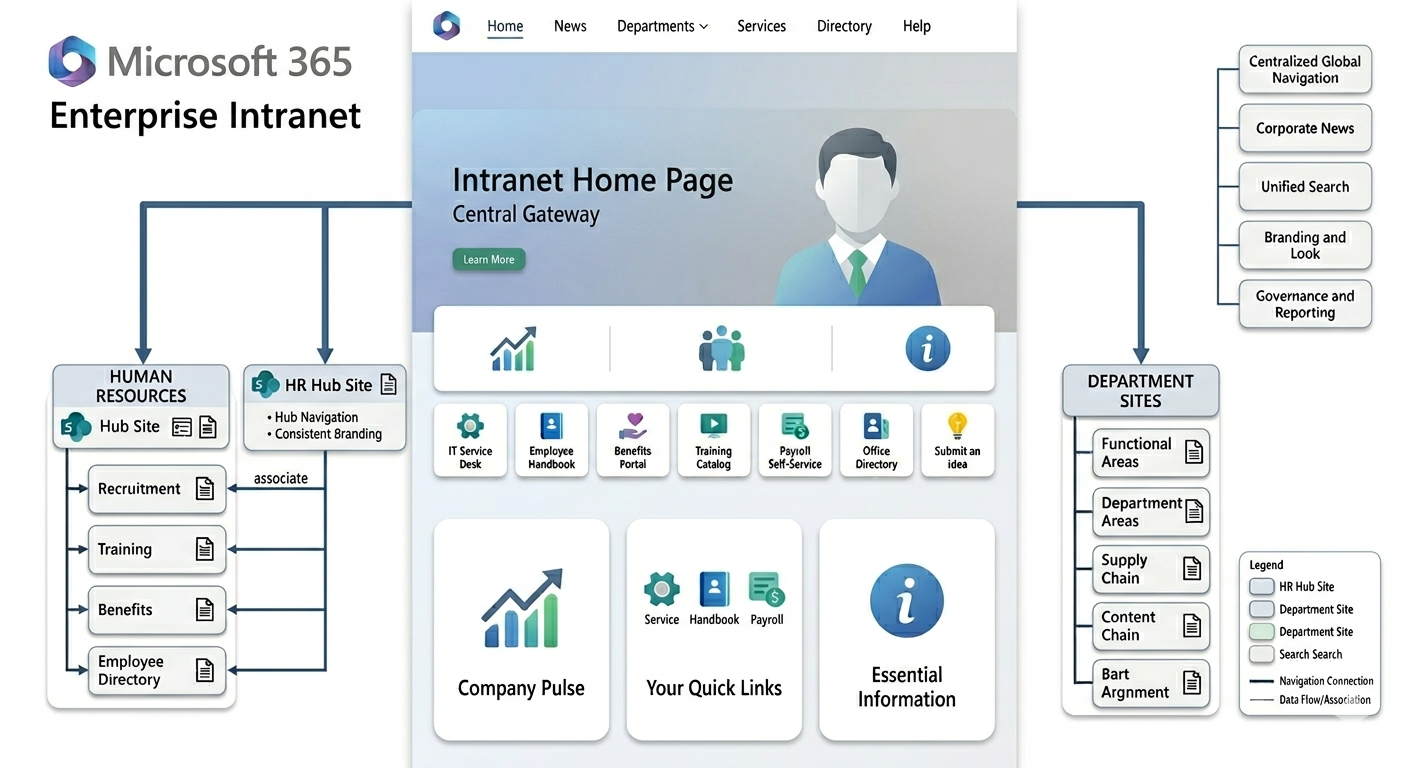 Modern SharePoint intranet homepage layout