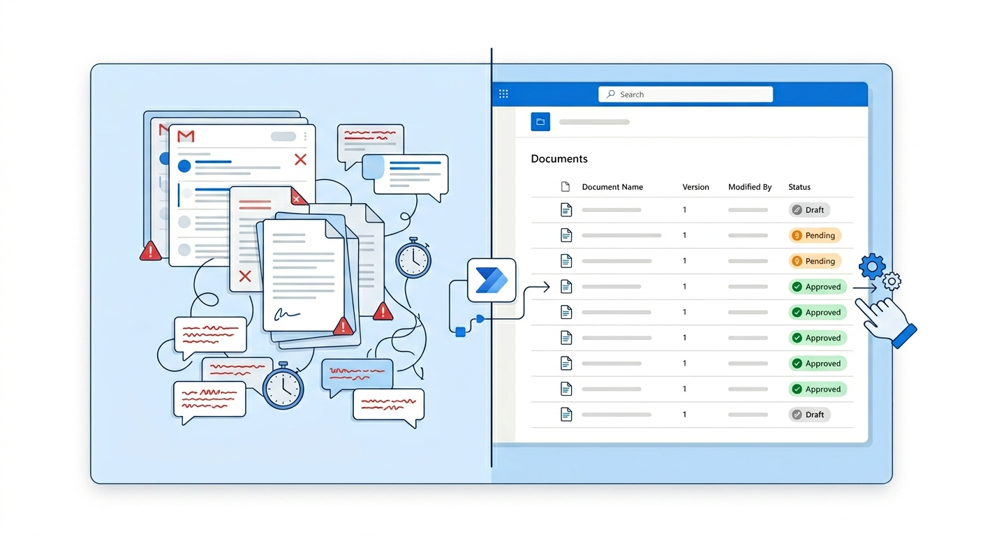 Streamlined document approval workflow showing routing, decision points, and visibility