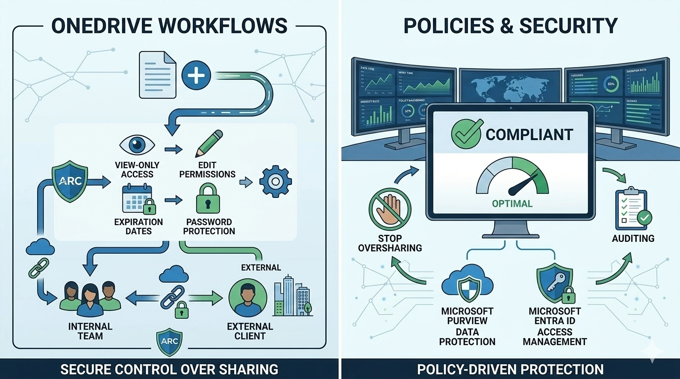 Secure OneDrive sharing workflows and policy-driven protection