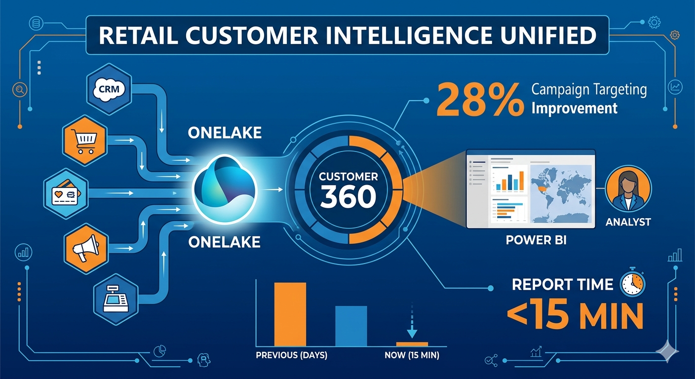 Retail customer intelligence unified in OneLake with customer 360 and Power BI reporting