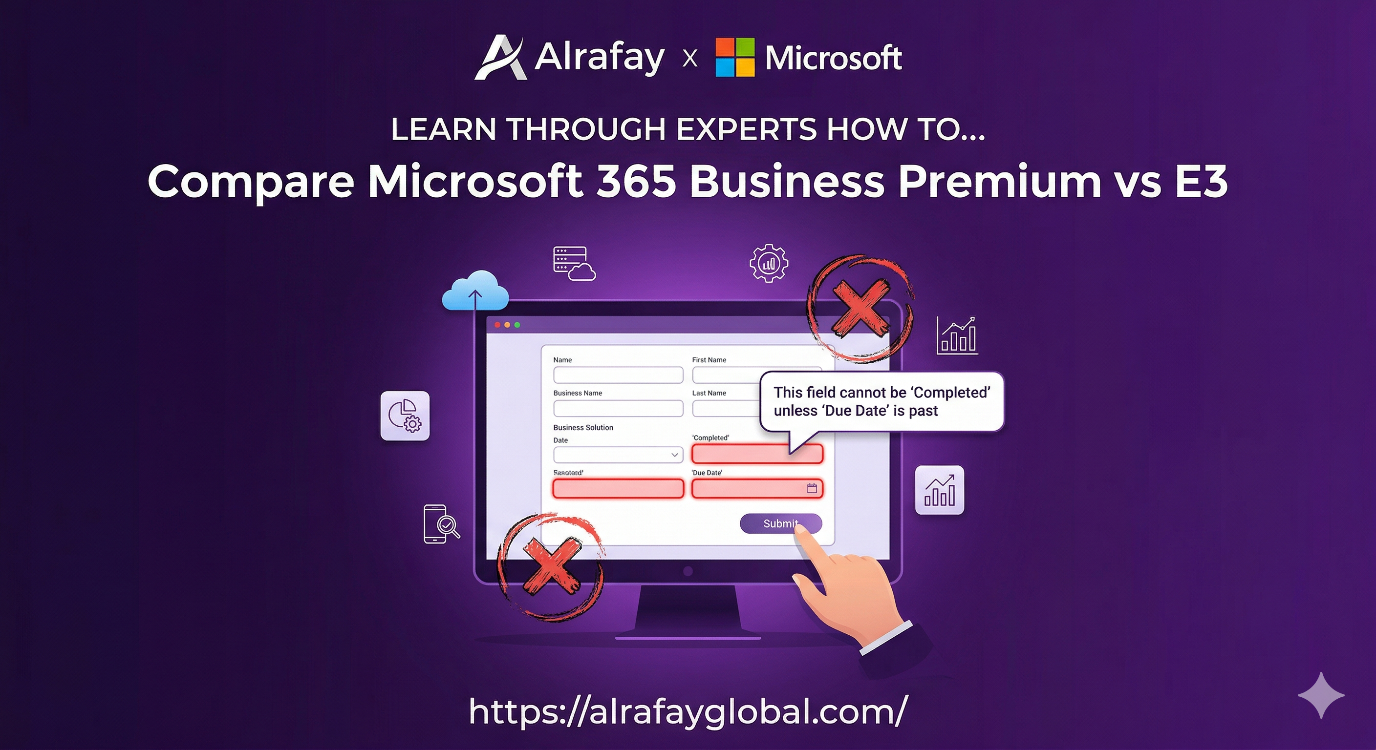 Side-by-side comparison chart of Microsoft 365 Business Premium and E3 license features
