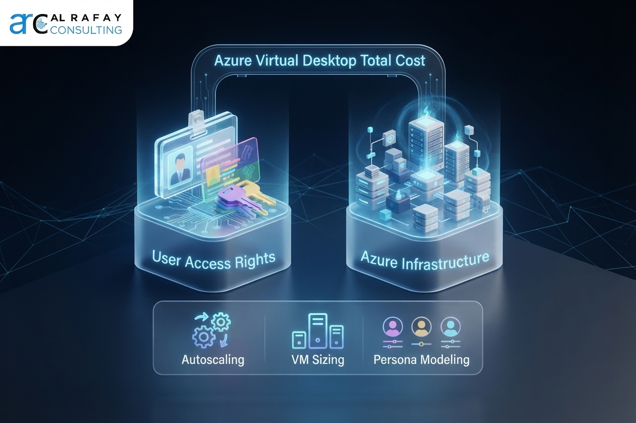 Azure Virtual Desktop total cost components including user access rights and Azure infrastructure controls