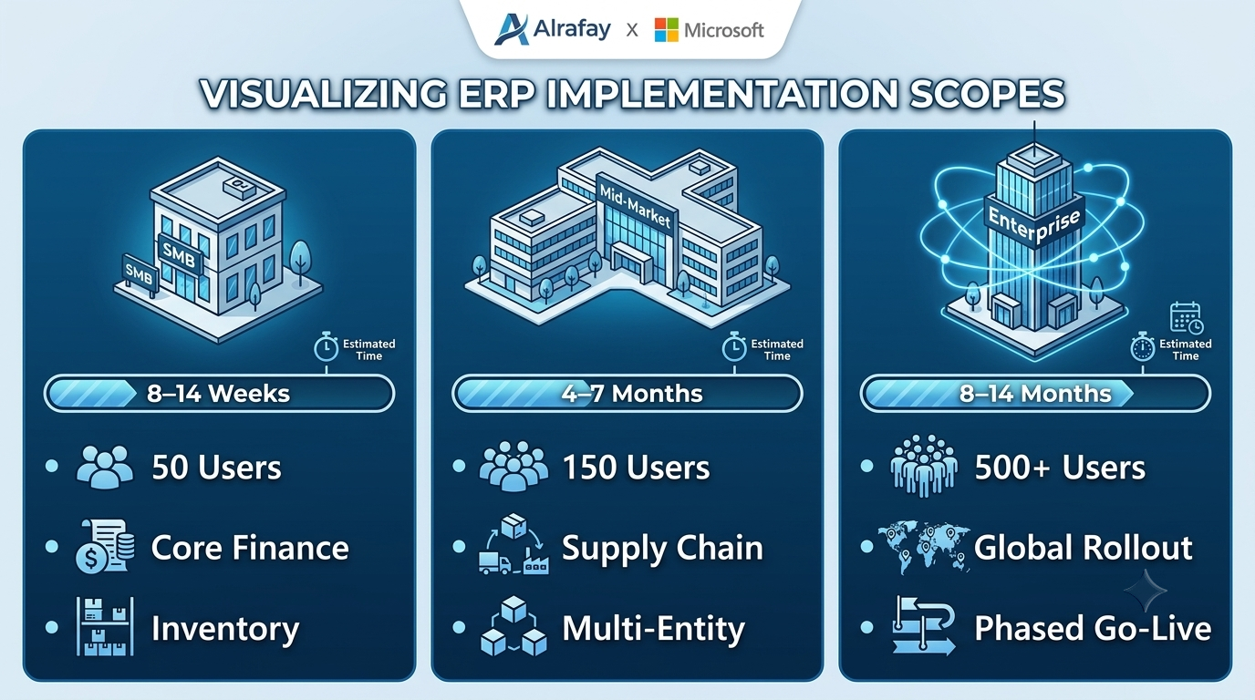 Visual roadmap showing ERP implementation scope across phases