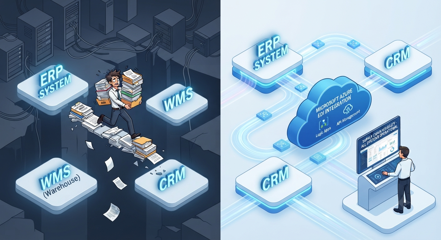 EDI integration architecture connecting ERP, APIs, and trading partners