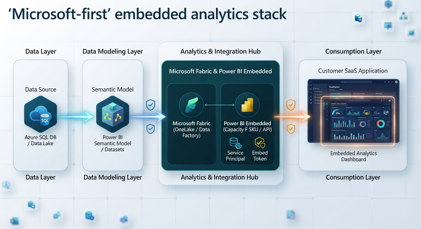 Microsoft-first embedded analytics stack with Power BI Embedded, Fabric, and governance