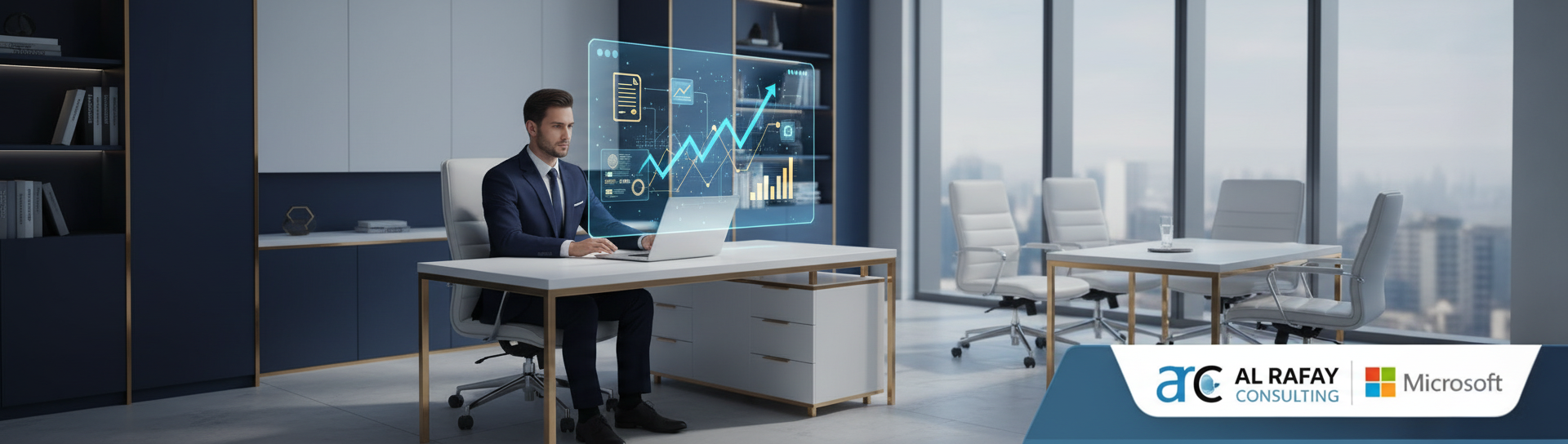 Executive reviewing an analytics dashboard in a modern office, representing data-driven managed services decisions