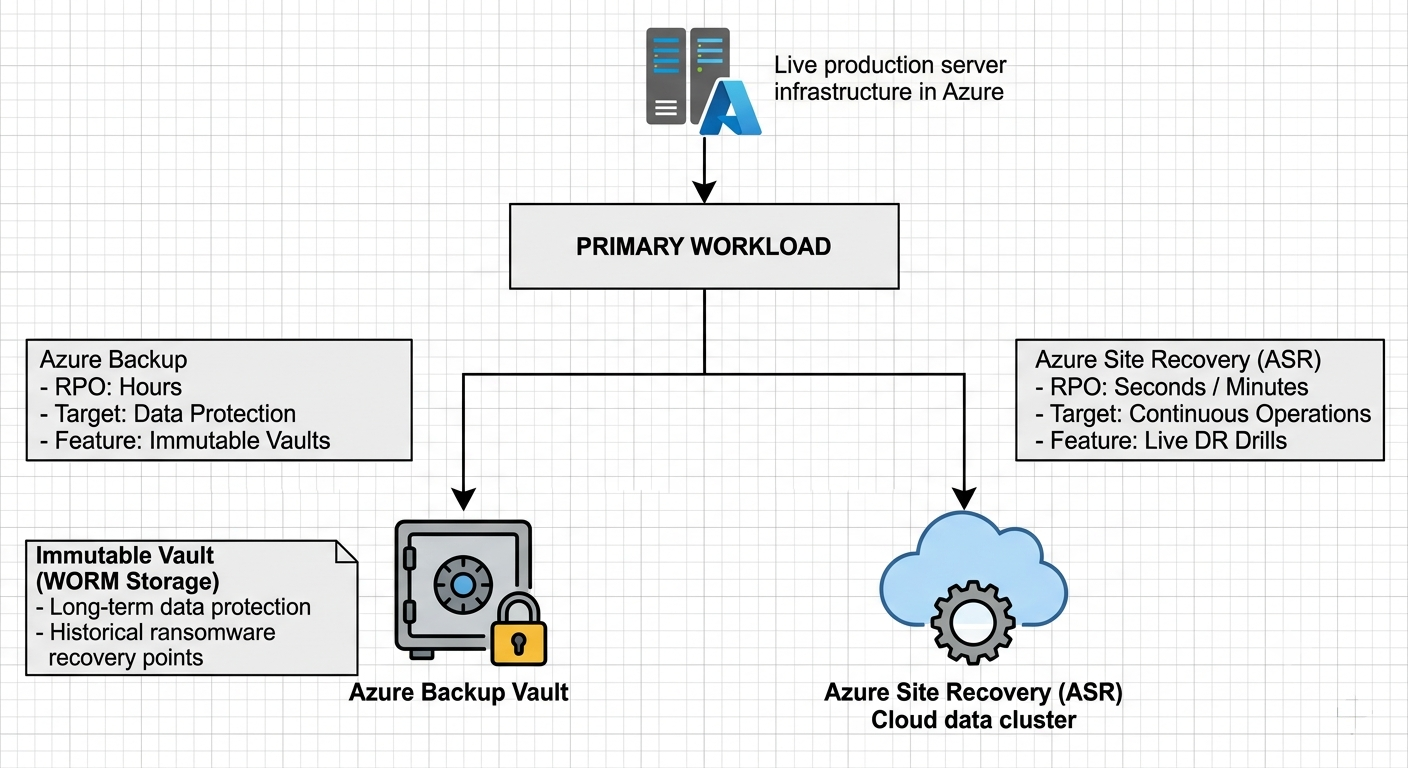 Azure recovery architecture for backup, replication, and failover