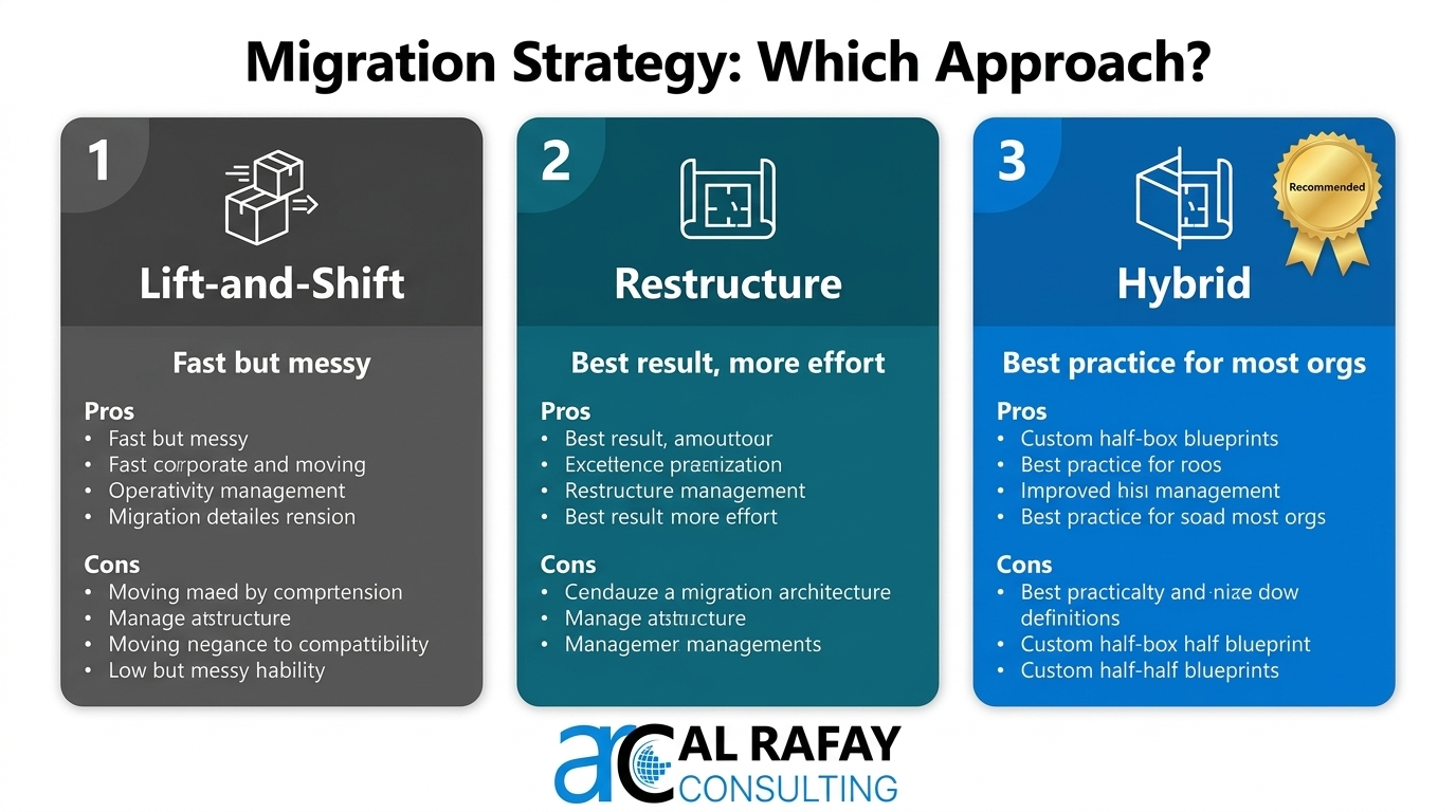 Choosing a SharePoint migration strategy — comparing lift-and-shift, restructure, and hybrid approaches
